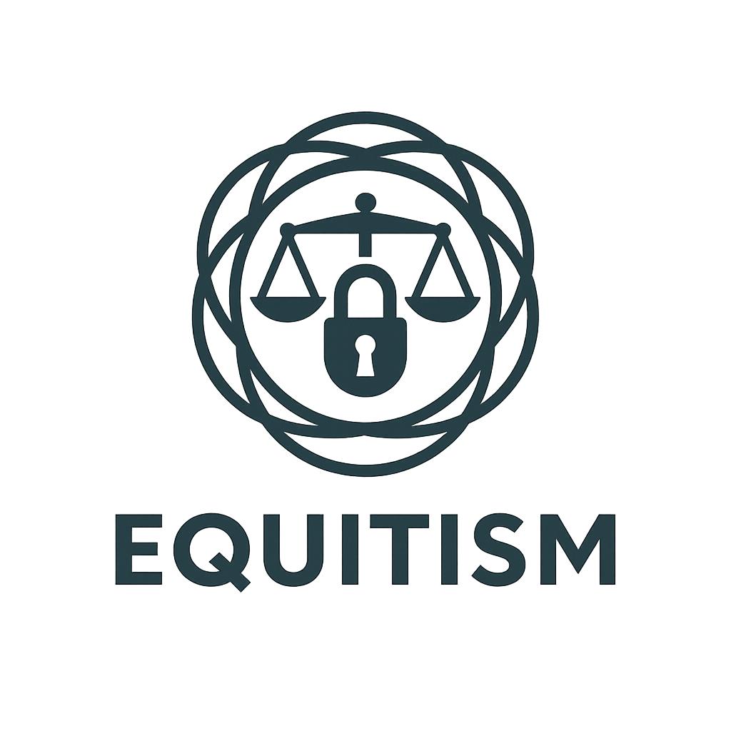 Equitism — scales of justice with an enforceability lock